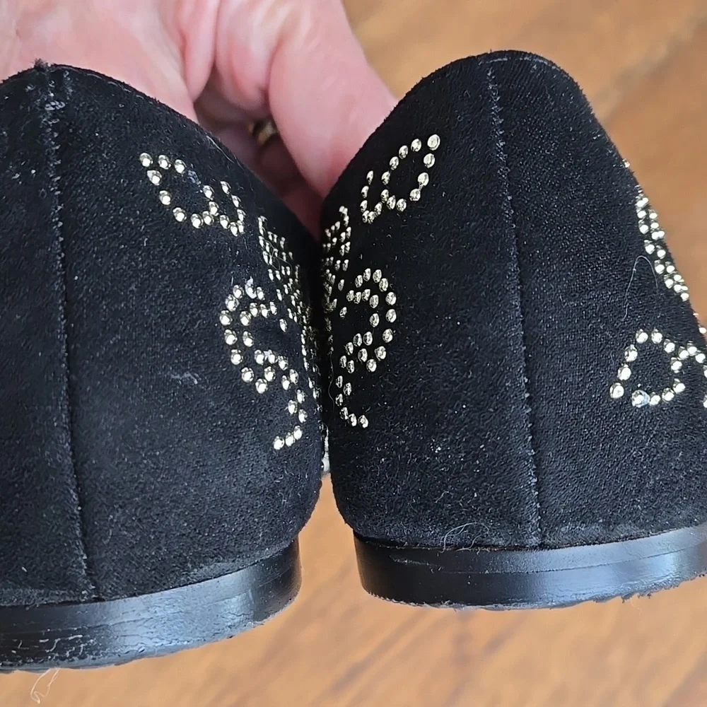 Chico's Gwyn Art Deco Beaded Flats Black Gold 9.5